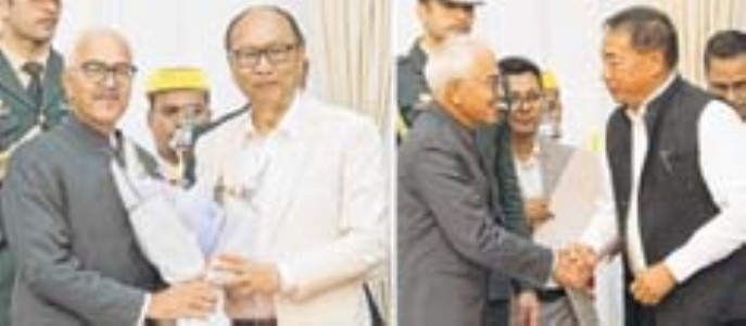 LM Khaute, Ngursanglur attend swearing in ceremony at Lok Bhavan, Nemcha takes oath virtually from Manipur Bhavan, Delhi President's Rule lifted, Y Khemchand sworn in as 13th Chief Minister