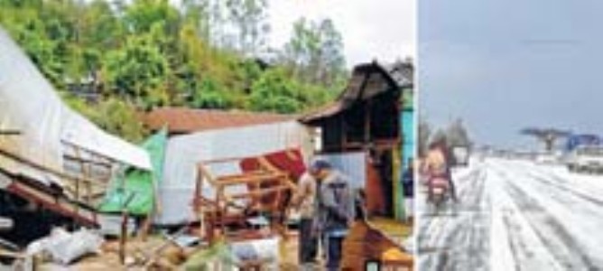 Windstorm with hailstones leave a trail of destruction