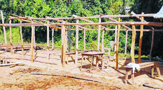 Makeshift structure make do as classrooms at Kangpat school